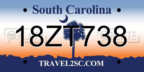 18ZT738 South Carolina License Plate