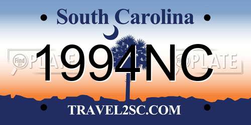 1994NC South Carolina License Plate