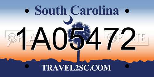 1A05472 South Carolina License Plate