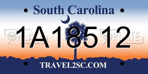1A18512 South Carolina License Plate