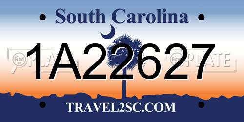 1A22627 South Carolina License Plate