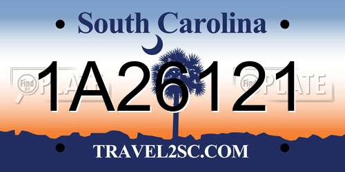1A26121 South Carolina License Plate