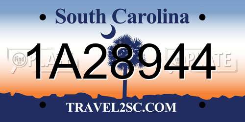 1A28944 South Carolina License Plate