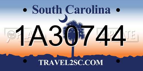 1A30744 South Carolina License Plate