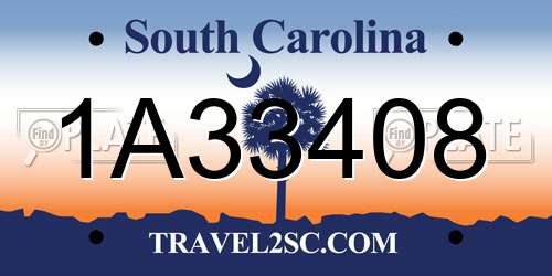 1A33408 South Carolina License Plate