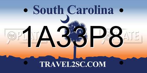 1A33P8 South Carolina License Plate