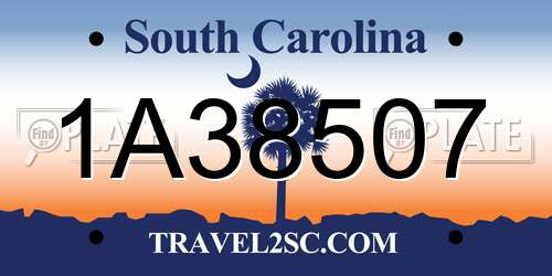 1A38507 South Carolina License Plate