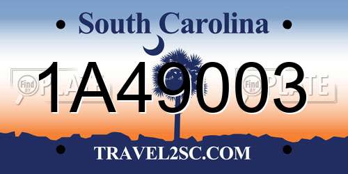 1A49003 South Carolina License Plate