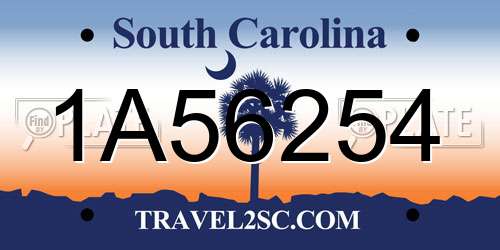 1A56254 South Carolina License Plate