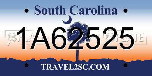 1A62525 South Carolina License Plate