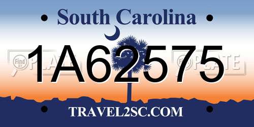 1A62575 South Carolina License Plate