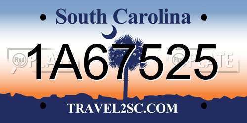 1A67525 South Carolina License Plate