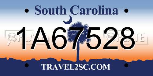 1A67528 South Carolina License Plate