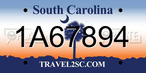 1A67894 South Carolina License Plate