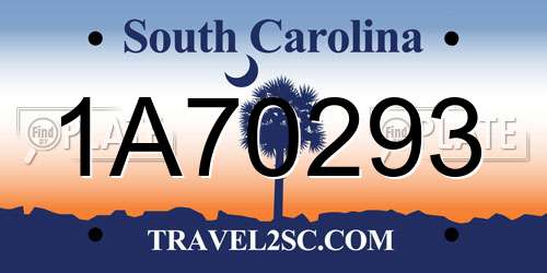 1A70293 South Carolina License Plate