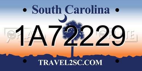 1A72229 South Carolina License Plate