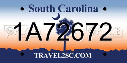1A72672 South Carolina License Plate