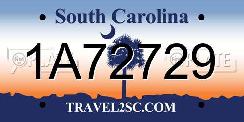 1A72729 South Carolina License Plate