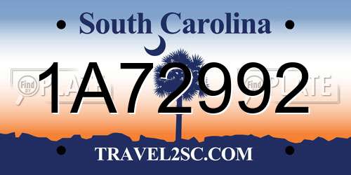 1A72992 South Carolina License Plate