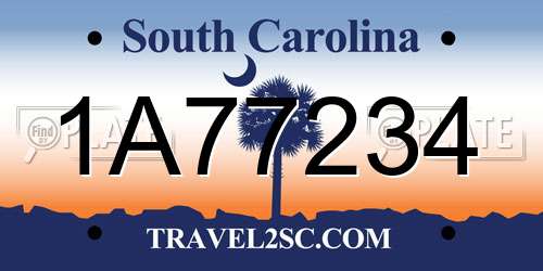 1A77234 South Carolina License Plate