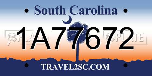 1A77672 South Carolina License Plate