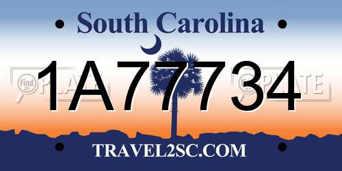 1A77734 South Carolina License Plate