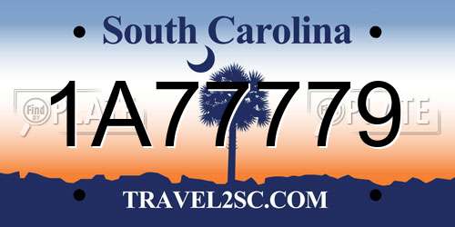 1A77779 South Carolina License Plate