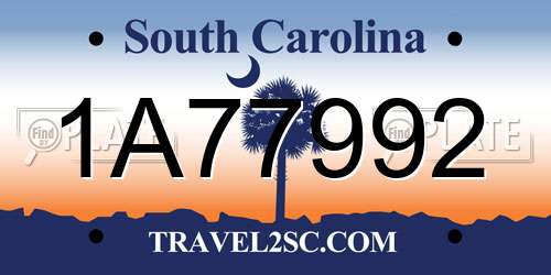 1A77992 South Carolina License Plate
