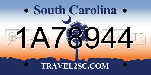 1A78944 South Carolina License Plate