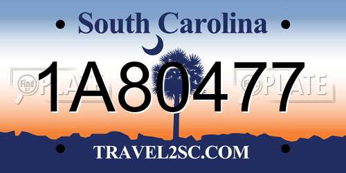 1A80477 South Carolina License Plate