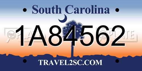 1A84562 South Carolina License Plate