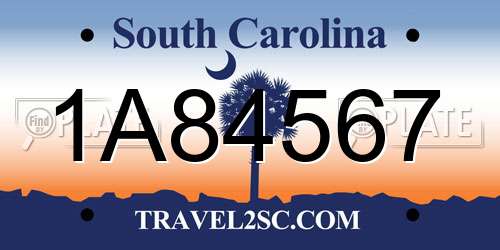 1A84567 South Carolina License Plate