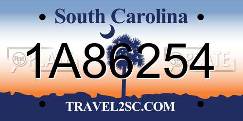 1A86254 South Carolina License Plate