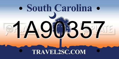 1A90357 South Carolina License Plate