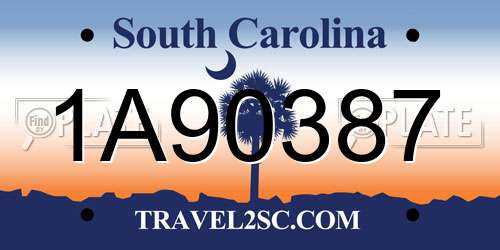 1A90387 South Carolina License Plate