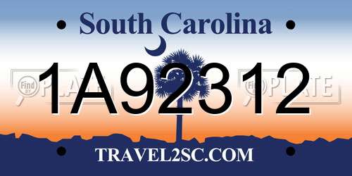 1A92312 South Carolina License Plate