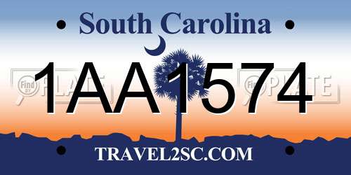 1AA1574 South Carolina License Plate