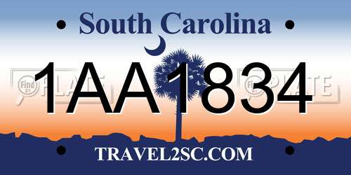 1AA1834 South Carolina License Plate