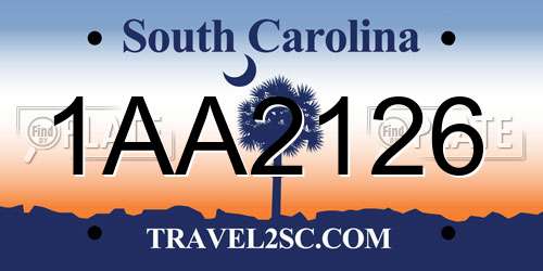 1AA2126 South Carolina License Plate