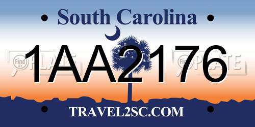 1AA2176 South Carolina License Plate