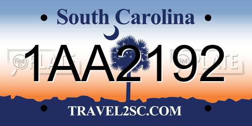1AA2192 South Carolina License Plate