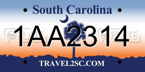1AA2314 South Carolina License Plate
