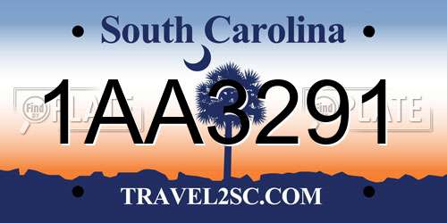 1AA3291 South Carolina License Plate