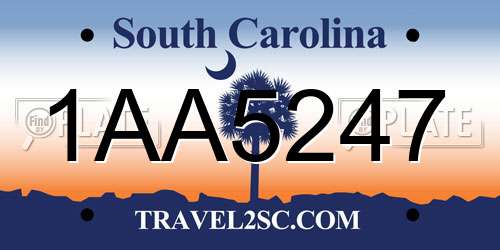 1AA5247 South Carolina License Plate