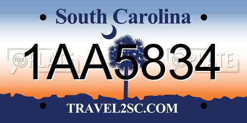 1AA5834 South Carolina License Plate