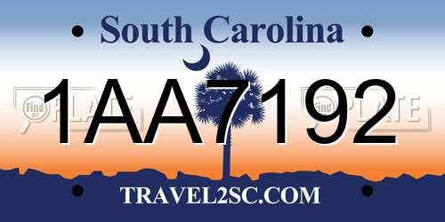 1AA7192 South Carolina License Plate