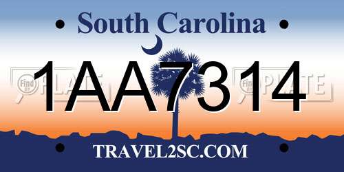 1AA7314 South Carolina License Plate