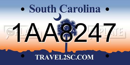 1AA8247 South Carolina License Plate