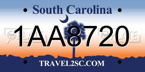 1AA8720 South Carolina License Plate