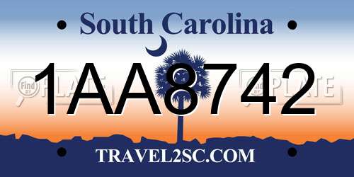 1AA8742 South Carolina License Plate